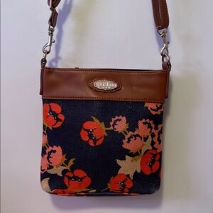 Spartina 449 Blue and Brown Crossbody Bag with Floral Design